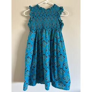 French Connection Girls Smocked Dress Size M 10-12 Blue Floral Ruffle Sleeveless